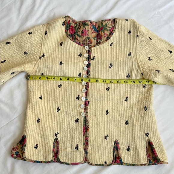 Vintage Reversible Quilted Floral Jacket Cream Cotton Cottagecore Boho Handmade - Picture 8 of 13